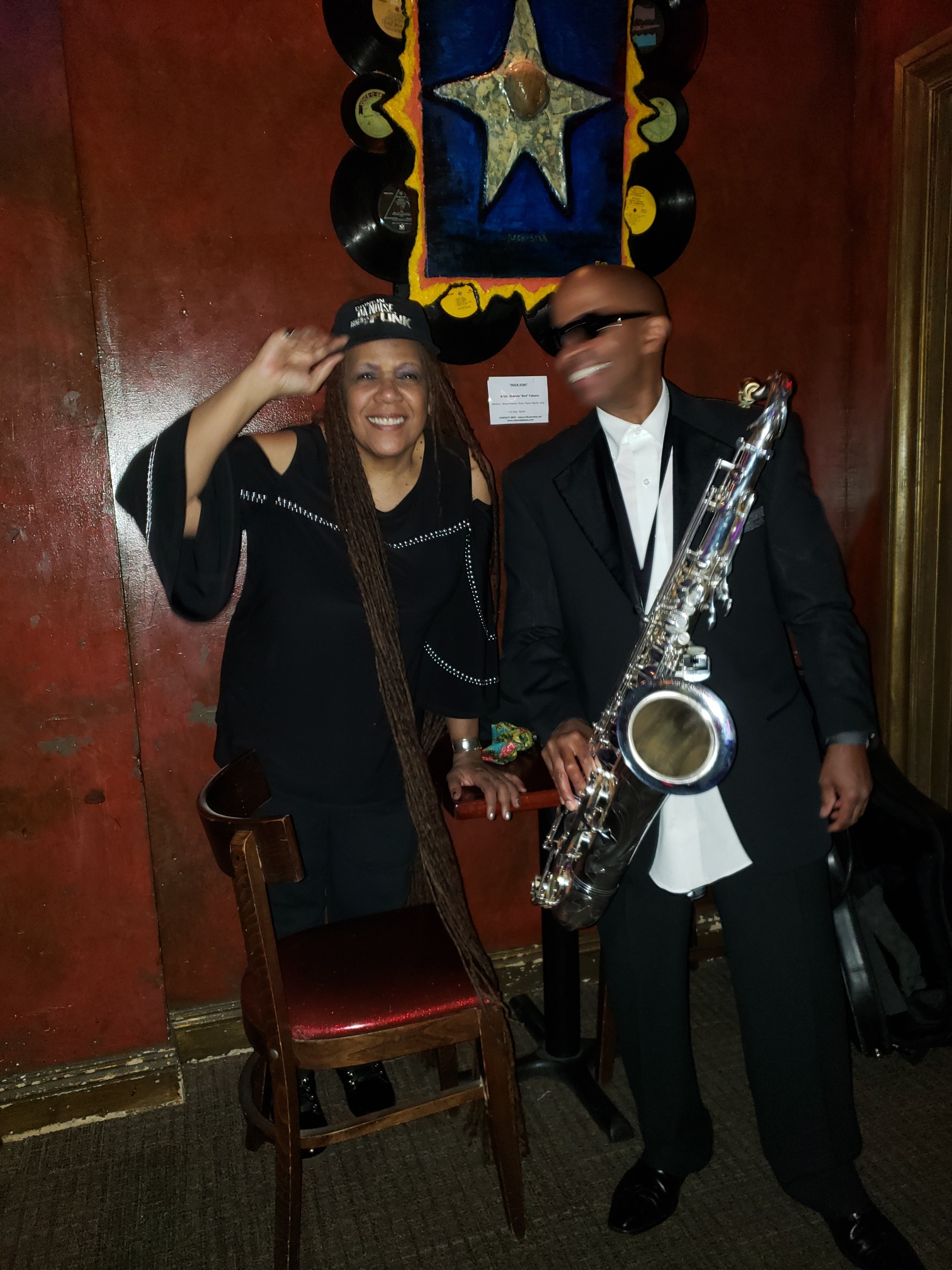 Johnny Long playing Tenor Sax at the Pro Jam with Felicia M. Collins guitarist for the David Letterman, Late Show Band in New York, NY